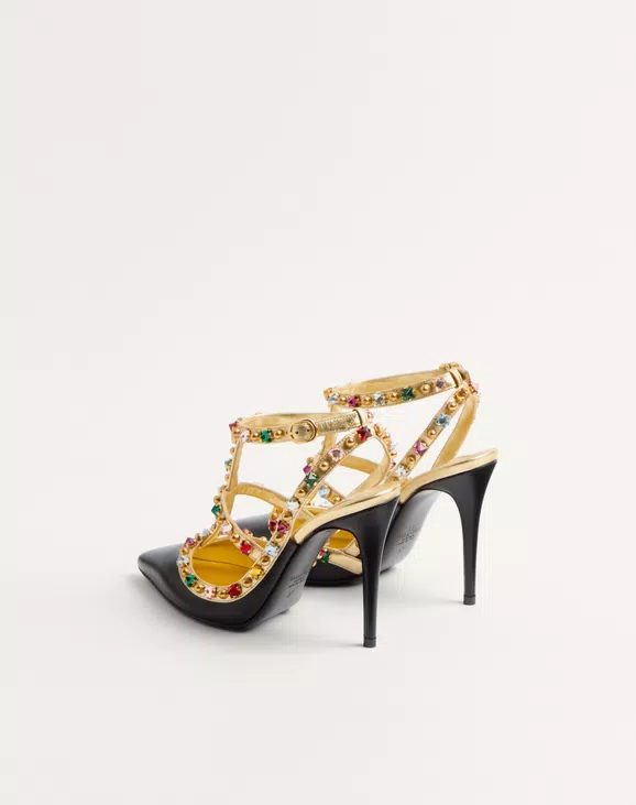 Valentino Rockstud Calfskin Pumps With Cabochon And 100Mm Crystals - Image 4